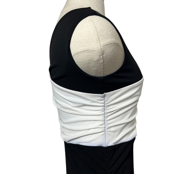 Rachel Roy Black and White ColorBlock Criss Cross Ruched Midi Dress - Picture 15 of 16